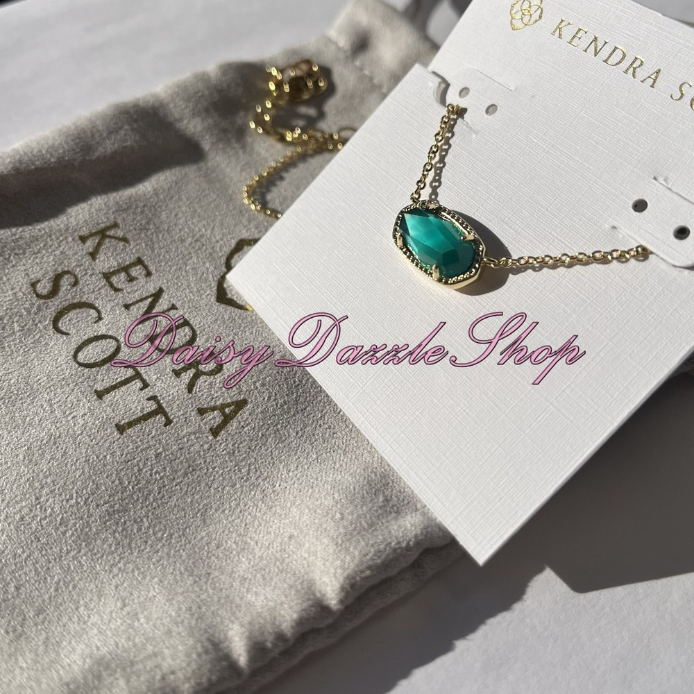 ✨Kendra Scott Elisa Emerald Cats Eye Gold Plated Necklace New ✨